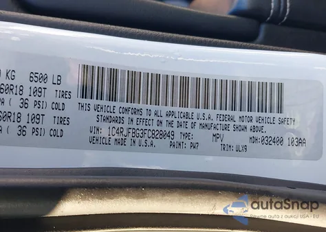 2015 Jeep Grand Cherokee Limited from USA, damaged, VIN 1C4RJFBG3FC828049